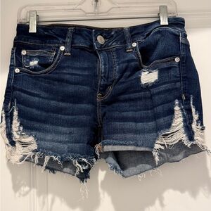 American Eagle Outfitters Dark Blue Distressed Jean Shorts